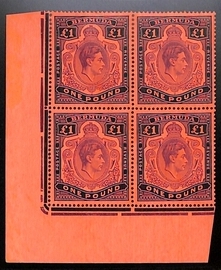 Bermuda 1943 £1 Pale Purple and Black On Pale Red, Unmounted Mint Lower Left Corner Block of Four...