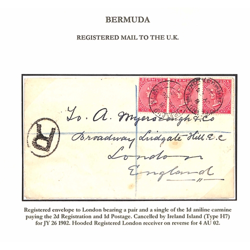 Bermuda 1901-02 Covers (3) and A Card To England With Registered Covers Bearing Three 1d Stamps... - Image 2 of 2