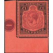 Bermuda 2/- - £1 Set of Six With Additional 2/-, The £1 A Corner Marginal Stamp With Plate Number