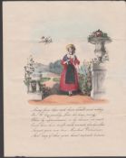 Valentines 1842 Handcoloured Printed Valentine Lettersheet (Faults At Folds) Depicting A Young La...