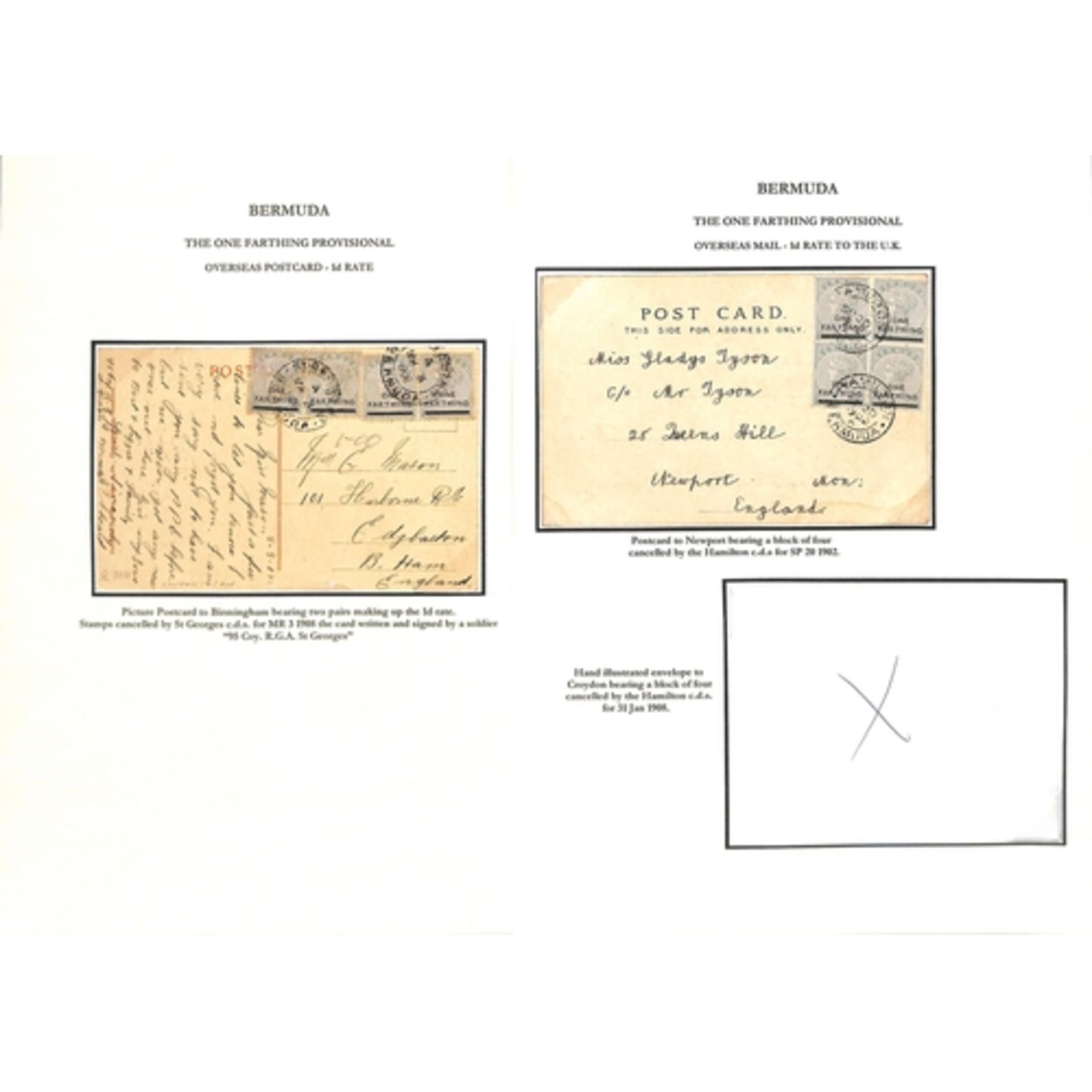 Bermuda 1901-34 Covers (21) and Cards (22) Bearing Farthing Surcharges, The Study On Thirty Pages... - Image 5 of 15