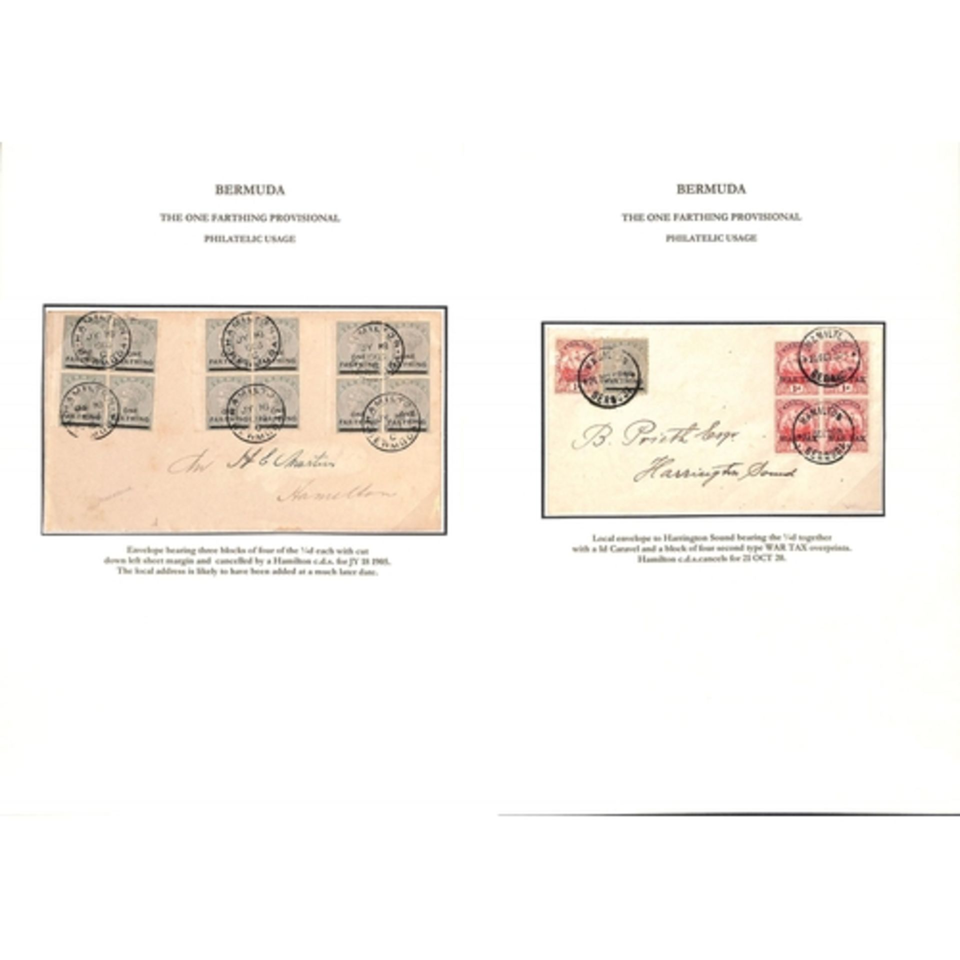 Bermuda 1901-34 Covers (21) and Cards (22) Bearing Farthing Surcharges, The Study On Thirty Pages... - Image 13 of 15