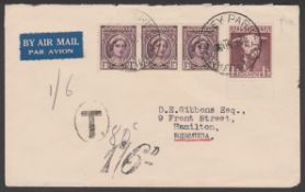 Bermuda 1948 Air Mail Cover From Australia To Bermuda Franked 1/6, Handstamped "T" With Separate...