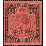 Bermuda 2/6, 5/-, 10/- and £1 Overprinted "Specimen", Superb Mint. (4).