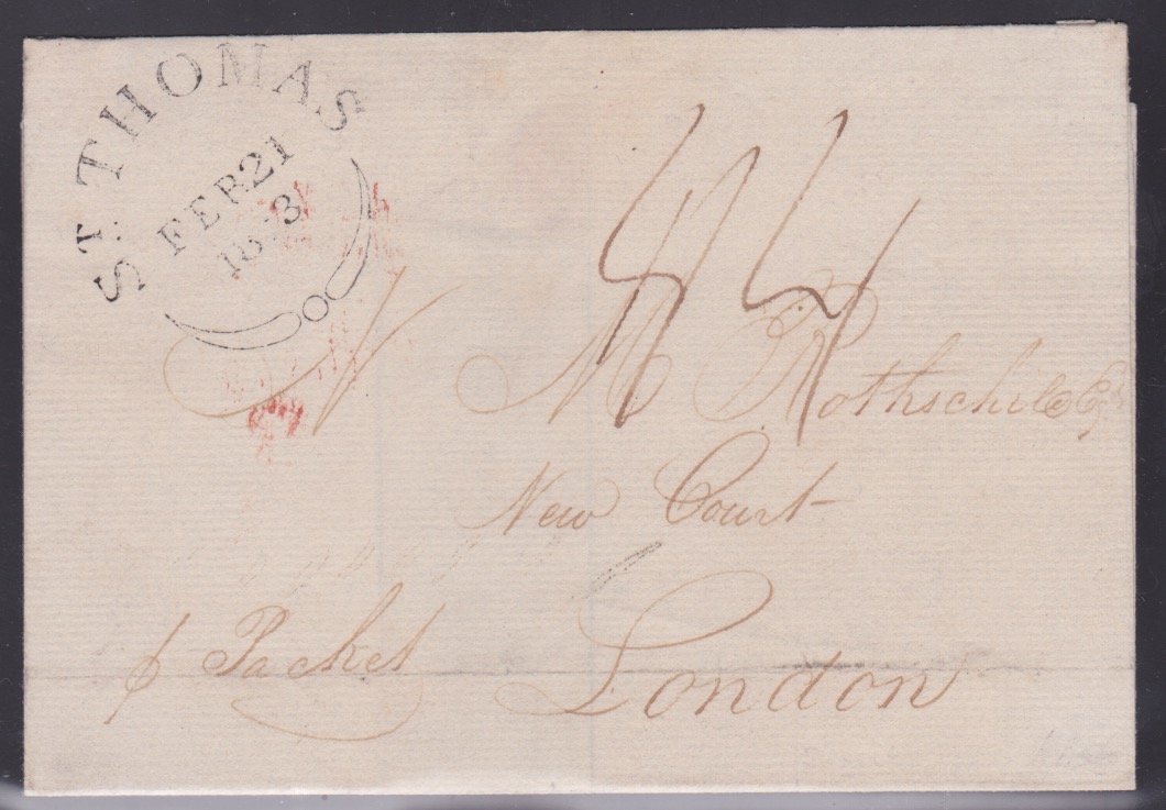 Danish West Indies 1813 Wrapper To London Endorsed "P Packet" and Charged 4/4 With Superb "ST