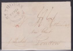 Danish West Indies 1813 Wrapper To London Endorsed "P Packet" and Charged 4/4 With Superb "ST