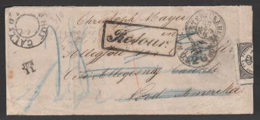 Germany States - Wurttemburg / USA / Transatlantic 1869 (May 17) Envelope (Creased and Opened Out