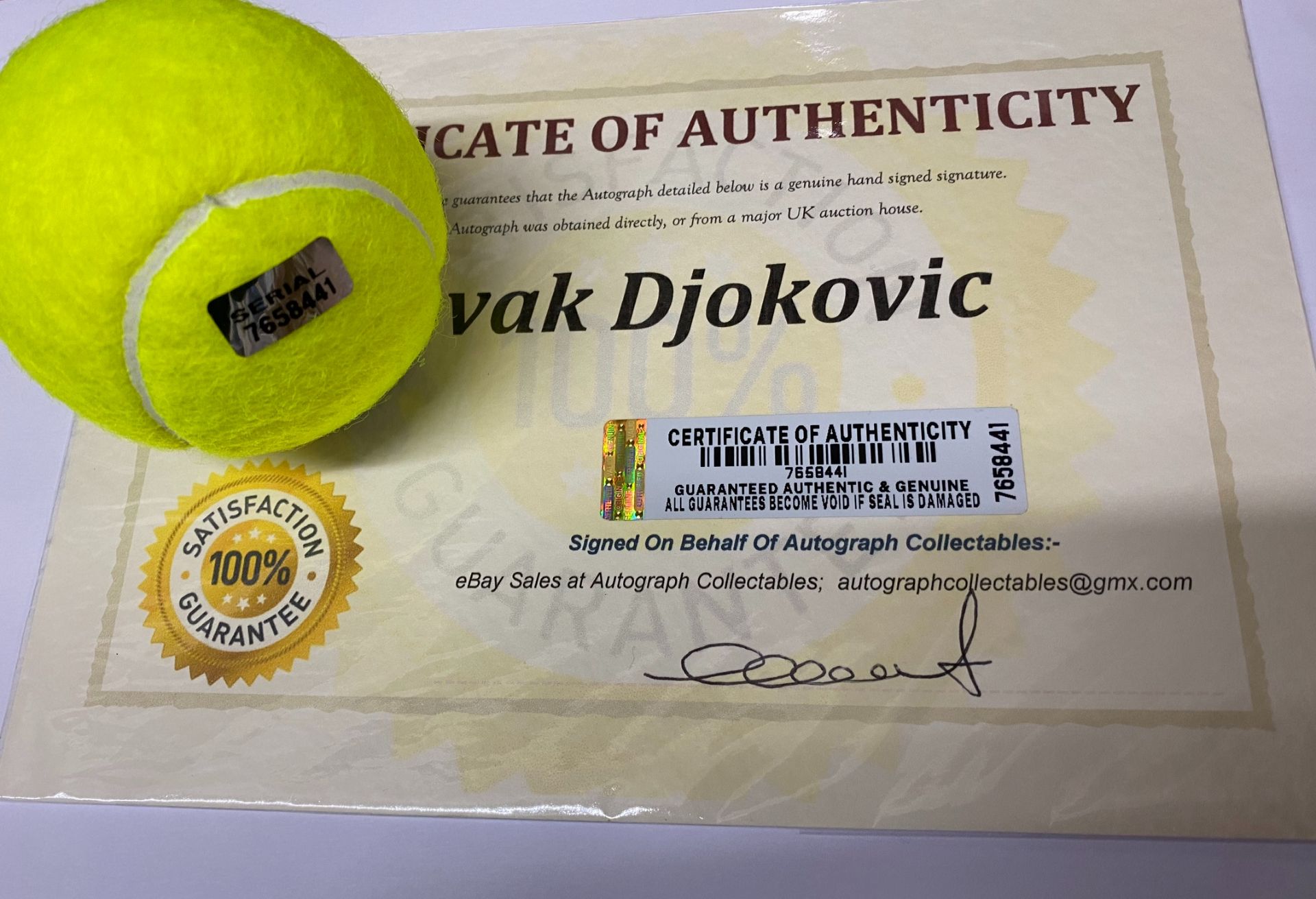 Novak Djokovic Signed Tennis Ball