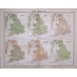 Victorian Antique 1897 Map England & Wales Average Central Temperature.