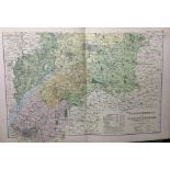 Coloured Antique Large Map Worcs & Glos South GW Bacon 1904.