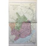 Coloured Antique Large Map Monmouthshire GW Bacon 1904.