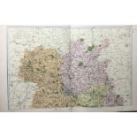 Coloured Antique Large Map North Shropshire GW Bacon 1904.