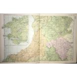 Coloured Antique Large Map South Wales GW Bacon 1904.
