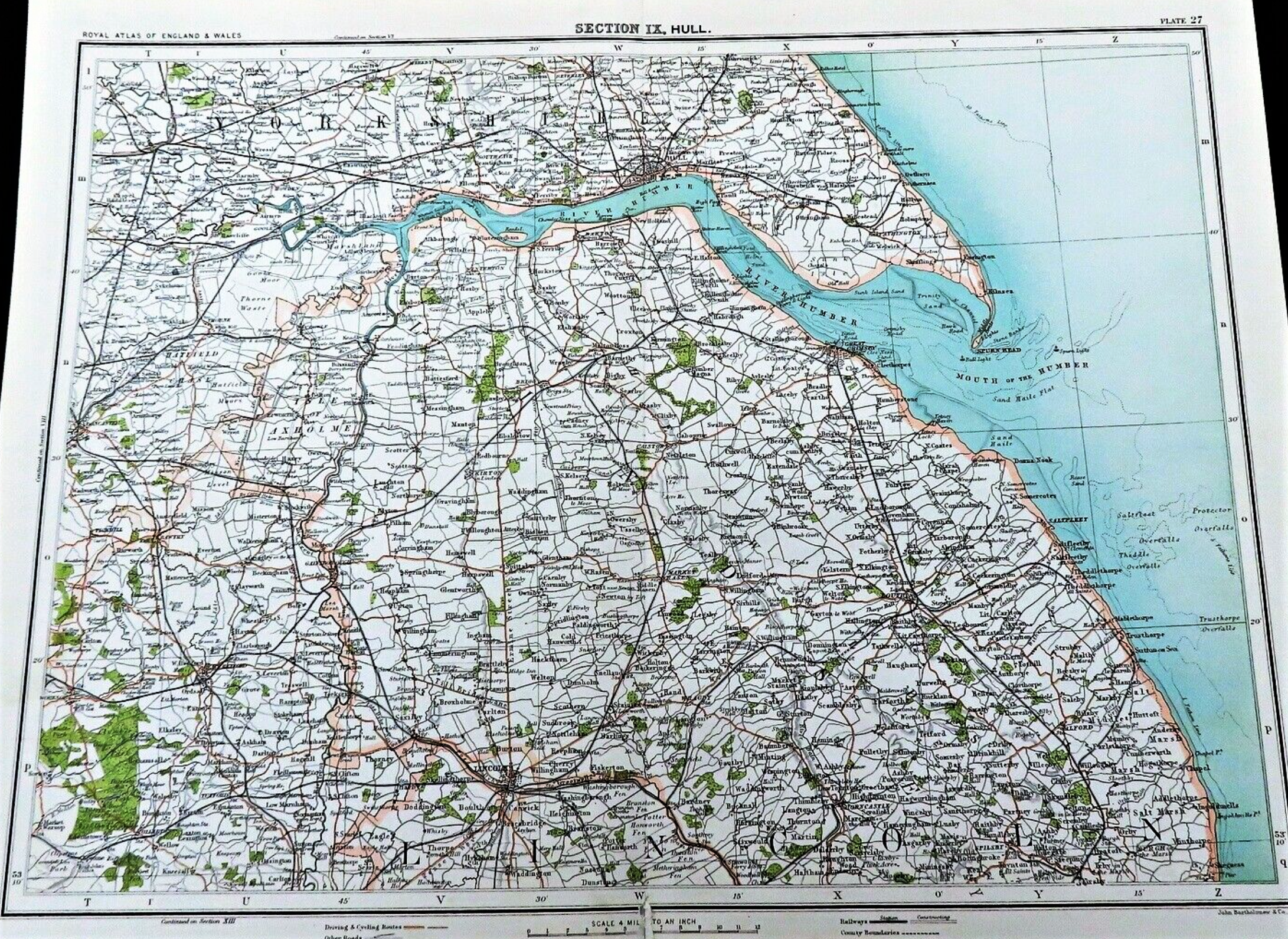 Victorian 1897 Map Humberside Hull Grimsby Cleethorpes Etc.