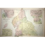 Rare Coloured Antique Large Map England & Wales GW Bacon 1904