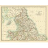 North England Isle of Man Lancs-Yorks Wales Large Coloured Antique Map.
