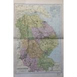 Coloured Antique Large Map Lincolnshire GW Bacon 1904.