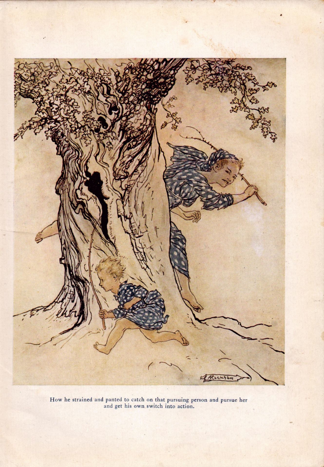 Chasing Fionn Around The Tree 1924 Irish Fairy Tales Arthur Rackham.