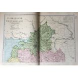 Coloured Antique Large Map Cumberland & Westmorland GW Bacon 1904.