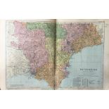Coloured Antique Large Map South Devonshire GW Bacon 1904