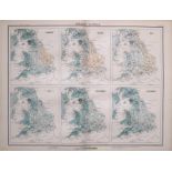 Victorian Antique 1897 Large Map England & Wales Average Rainfall.