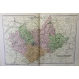 Coloured Antique Large Map Leicestershire GW Bacon 1904.