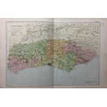 Coloured Antique Large Map County of Sussex GW Bacon 1904