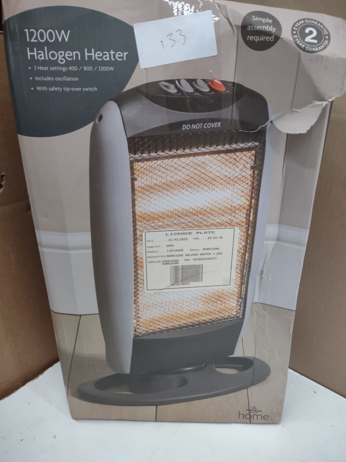 Morrisons 1200w Halogen Heater. RRP £29.99 - GRADE U