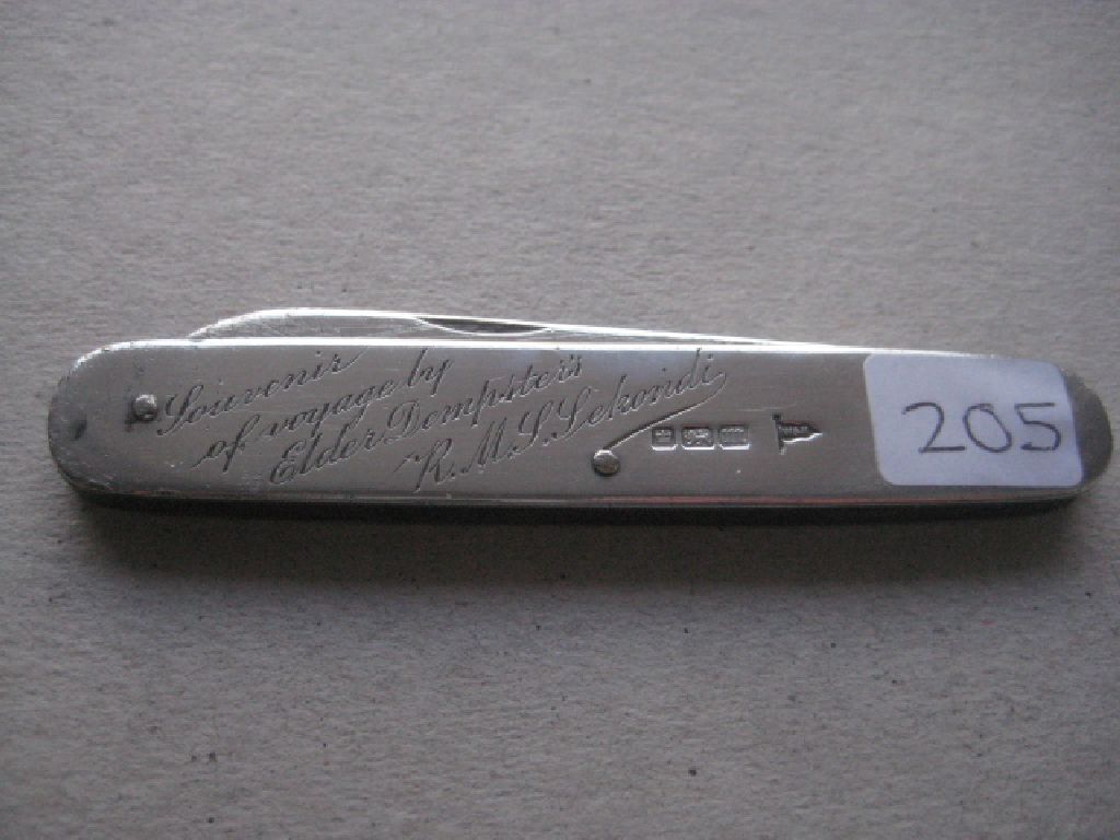 Rare Edwardian Elder Dempster R.M.J. Sekondi Engraved Silver Folding Fruit Knife - Image 6 of 7