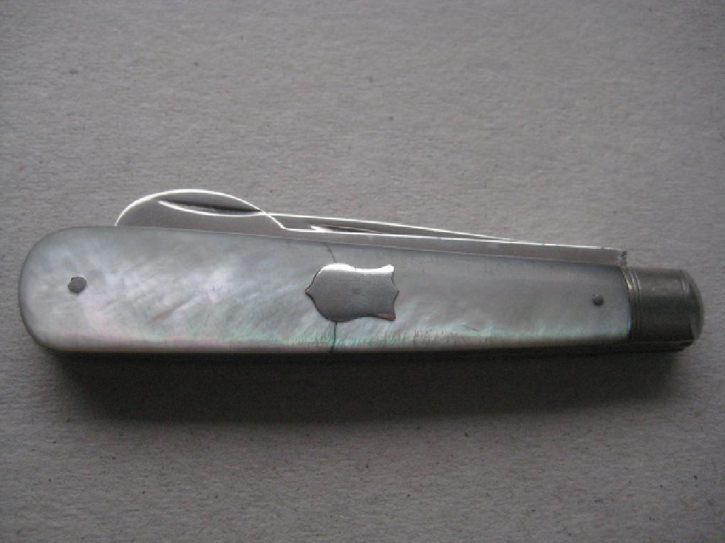 Rare George V Mother of Pearl Hafted Silver Bladed Orange Peeler Folding Fruit Knife - Image 9 of 12