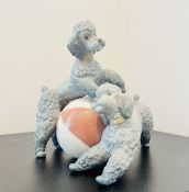 A Lladro Porcelain Figure Group - Poodle Puppies Playing With Ball