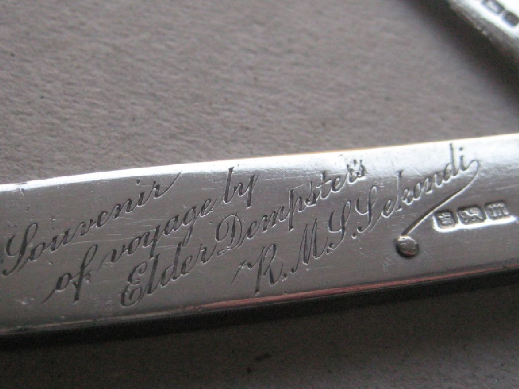 Rare Edwardian Elder Dempster R.M.J. Sekondi Engraved Silver Folding Fruit Knife - Image 3 of 7
