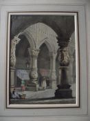 Samuel Prout Watercolour - Figures In The Courtyard of Prince-Bishops' Palace in Liege - Unsigned...