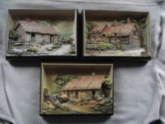 3 x Vintage Bossons Hand Painted Ivorex Plaques - Ultra High Relief - 1990