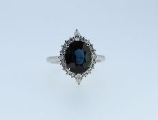 Certified 3.50 ct Vivid Teal Blue VVS Rare Sapphire & Diamonds Ring