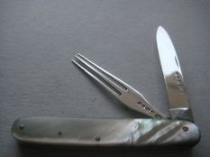Rare Victorian Mother of Pearl Hafted Slotting Knife and Fork