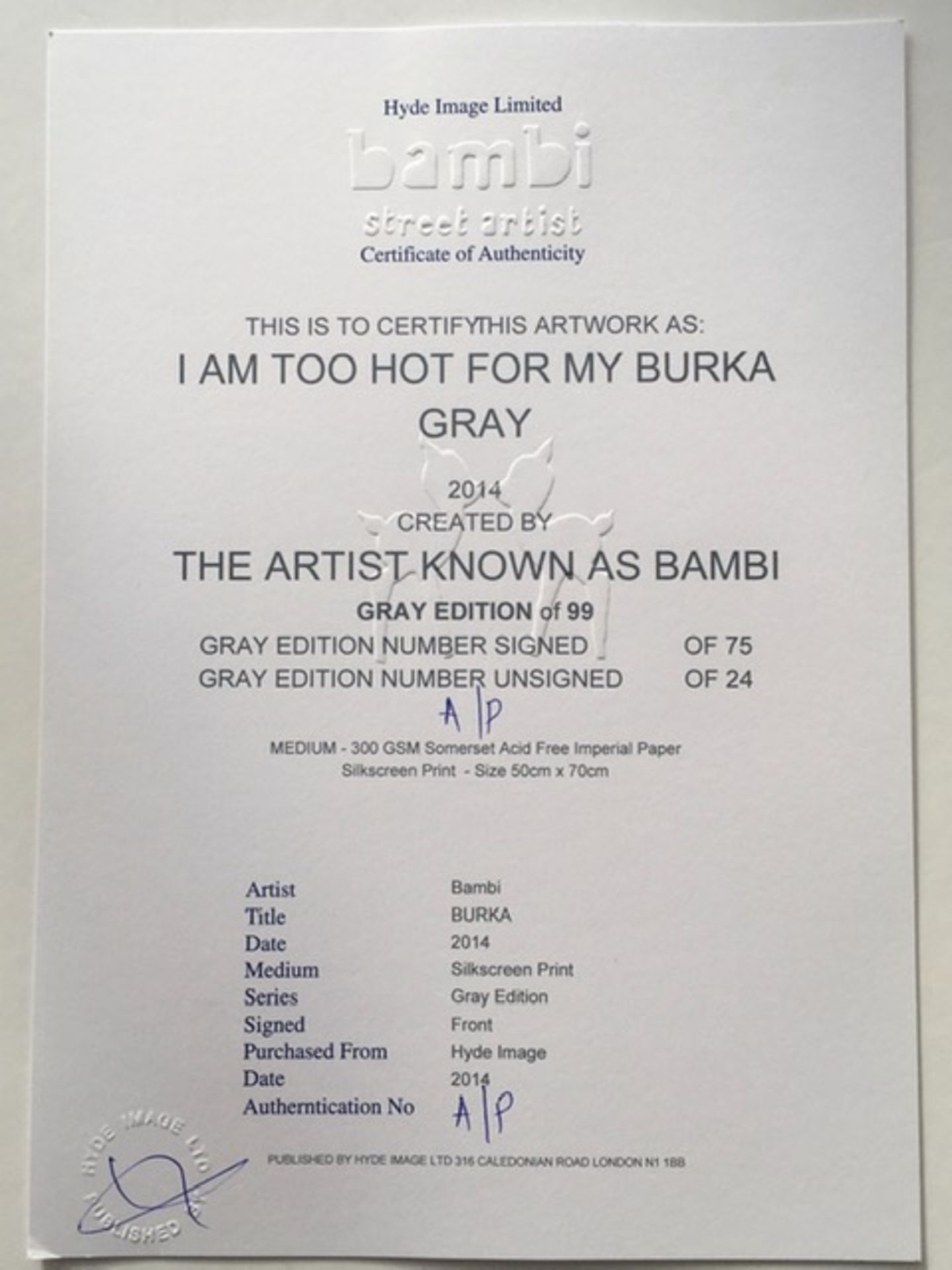 Bambi (b 1990-) ‘I'M TOO HOT FOR MY BURKA’ GREY EDITION GrafSpray Stencil Art with COA, 2013 - Image 9 of 9