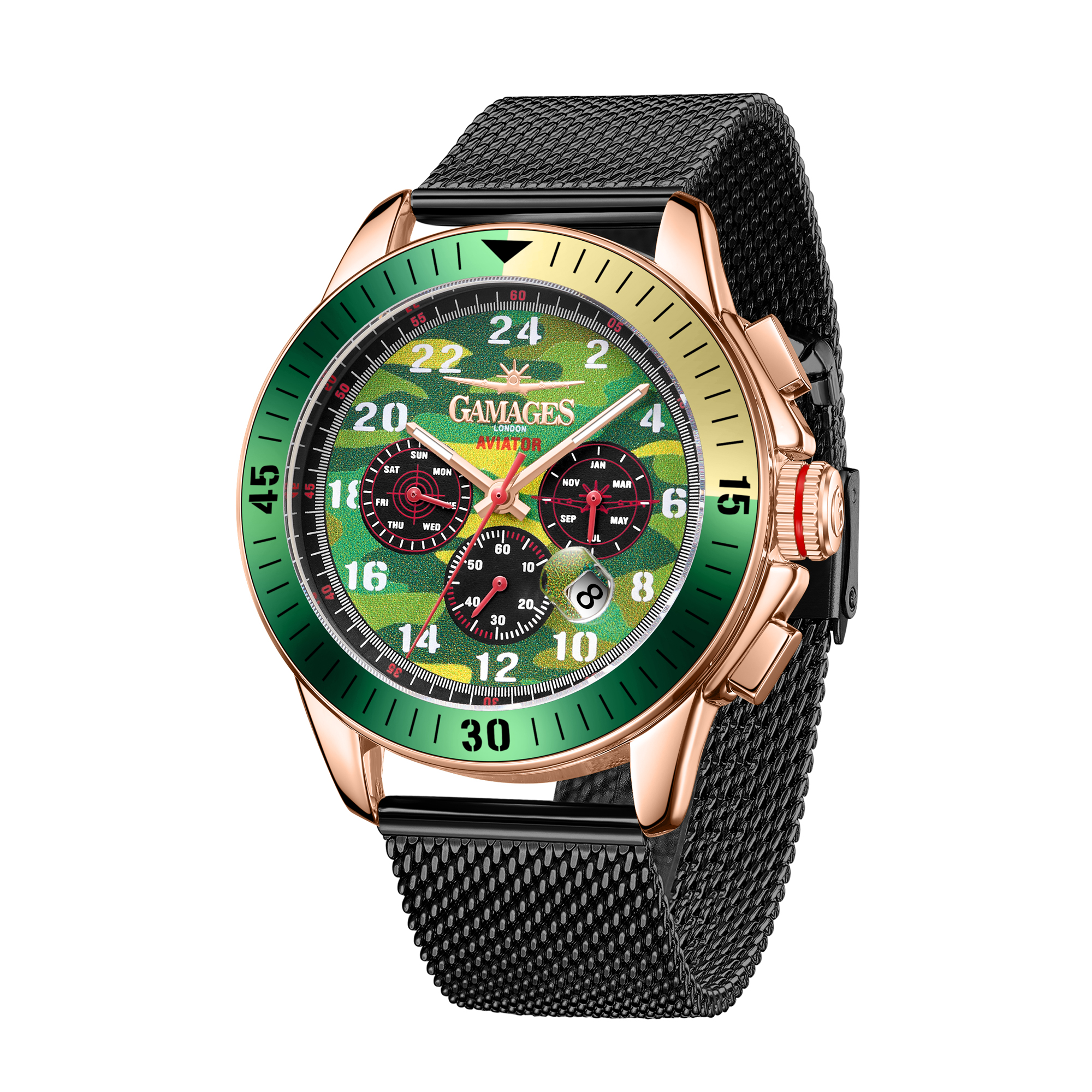 Gamages of London Hand Assembled Pilot Automatic Rose Green - 5 Years Warranty and Free Delivery - Image 3 of 5