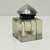 An Art Deco Silver and Glass Cube/Square Inkwell, Hallmarked Birmingham 1938