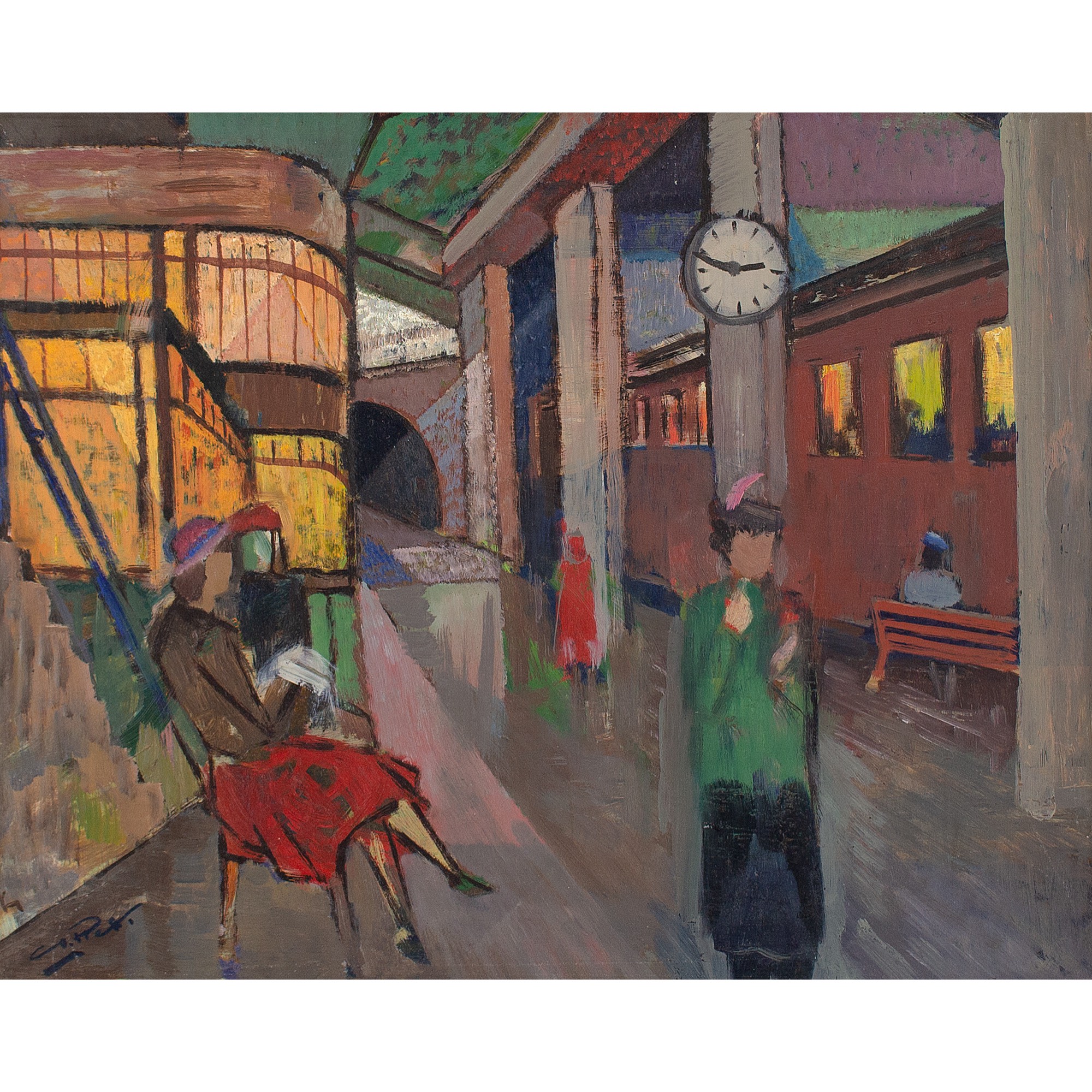 Mid 20th Century Danish School Oil Painting, Train Station - Image 2 of 3