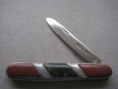 Rare Victorian Connemara Stone Hafted Silver Bladed Folding Fruit Knife