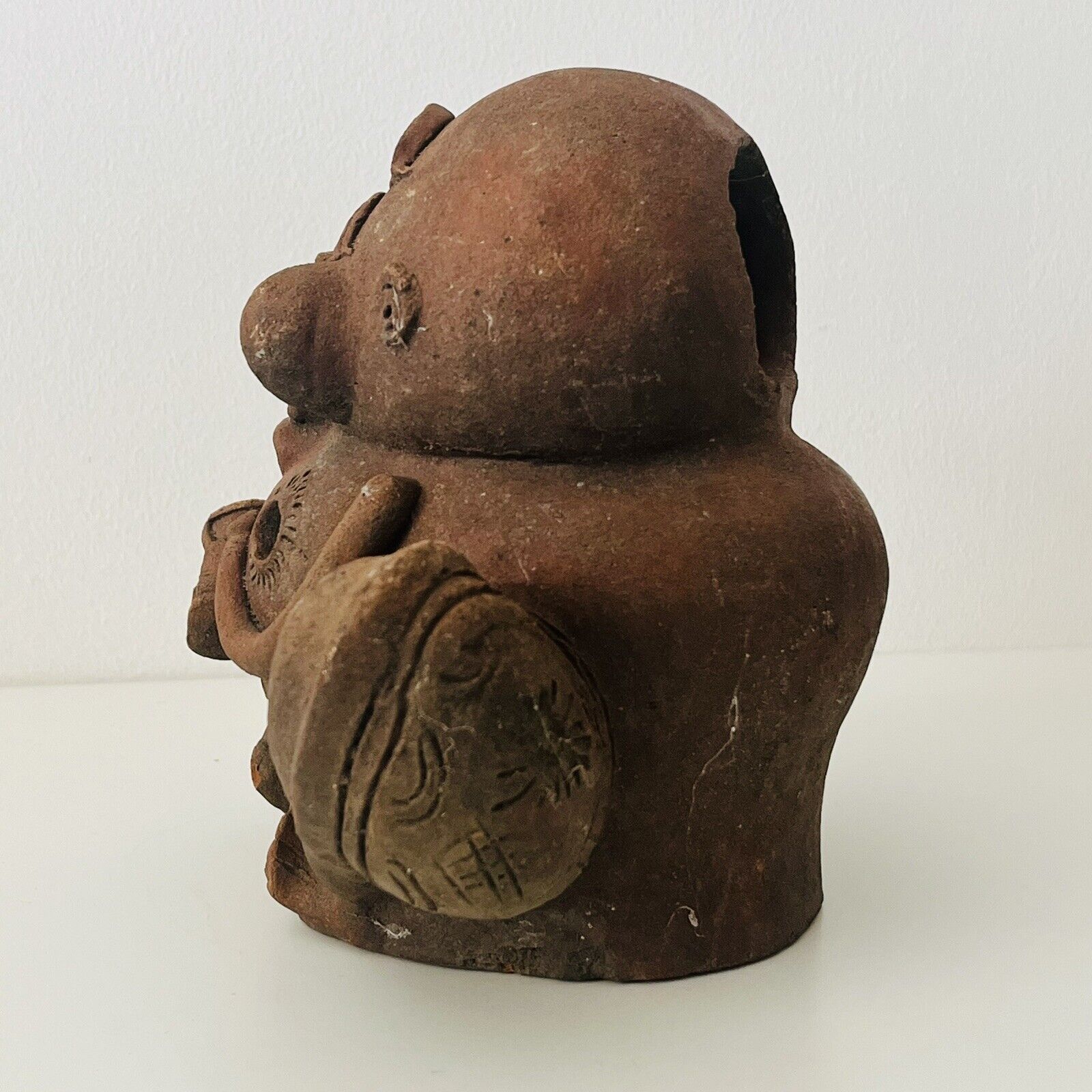 An Unusual Vintage Terracotta Candle Holder Or Figurine of A Laughing Buddha - Image 5 of 8
