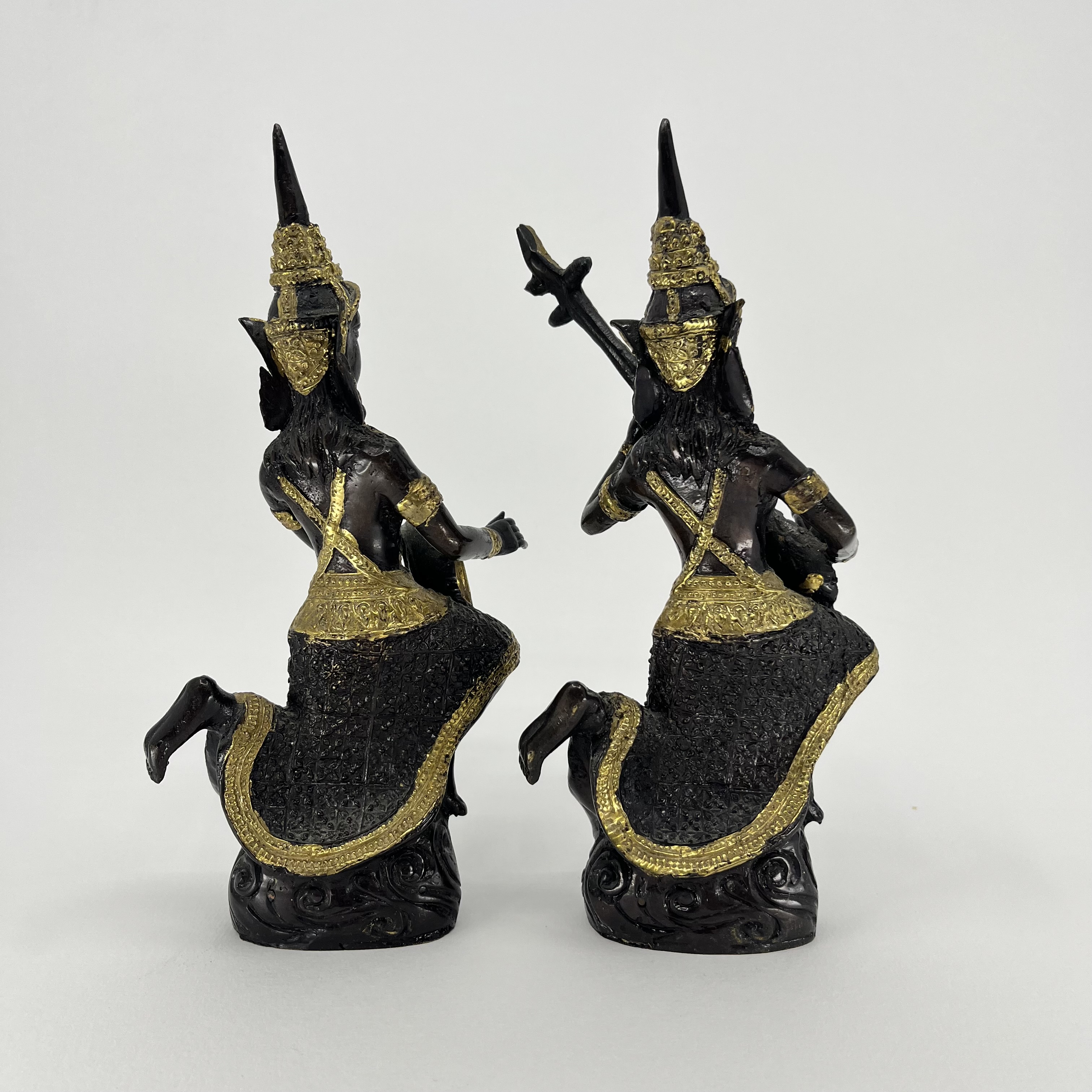 A Pair of Gilded Bronze Thai Theppanom Angel Temple Musician Figurines - Image 3 of 7