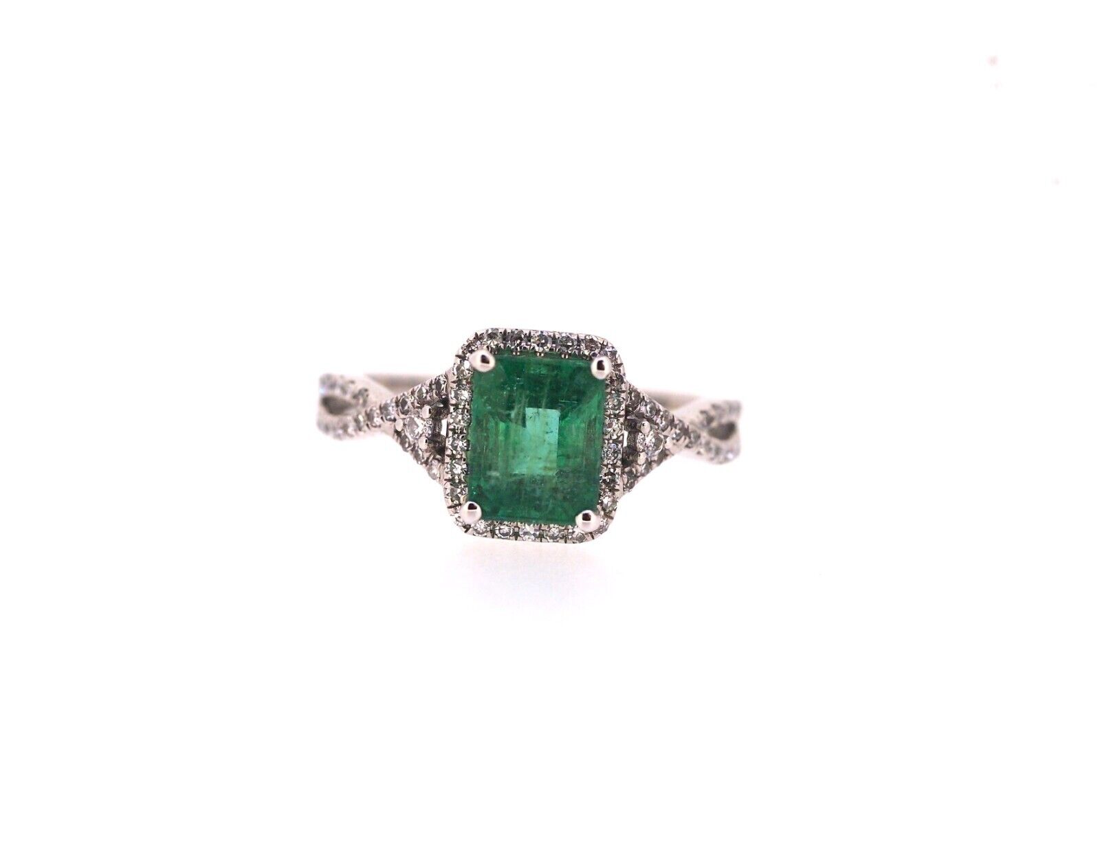 Certified 2.30 tctw Natural Emerald and Diamonds 18K White Gold Ring - Image 5 of 7