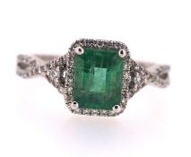 Certified 2.30 tctw Natural Emerald and Diamonds 18K White Gold Ring