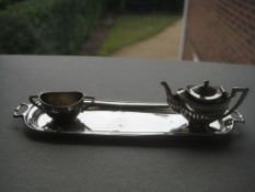 Antique Miniature Silver Teapot and Sugar Bowl, Tray Set