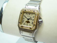 Cartier / 119902 Santos Galbee Diamond Bezel & Bracelet - Lady's Gold/Steel Wrist Watch