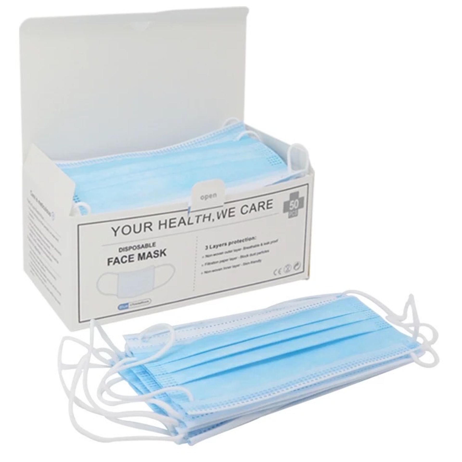 1000 x 3 Ply Blue Disposable Masks 50 Per Box - Image 3 of 4