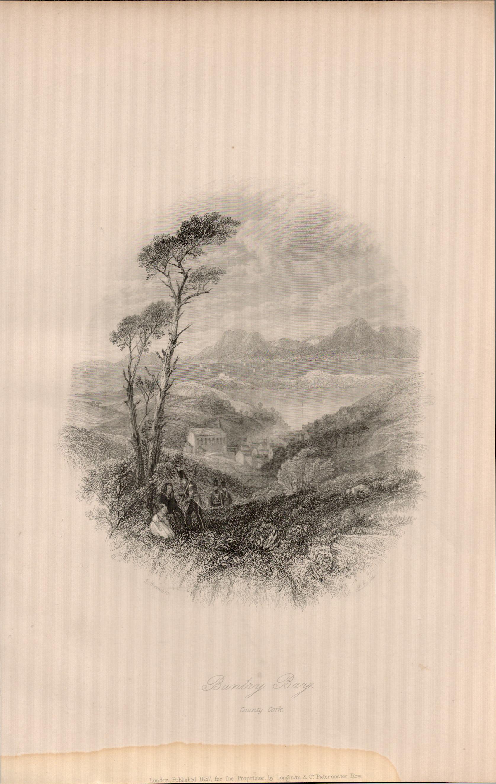 Bantry Bay Co Cork 1837-38 Victorian Antique Engraving.