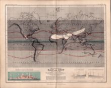 Rain & Snow Over The Globe 1871 WK Johnston Antique Print.